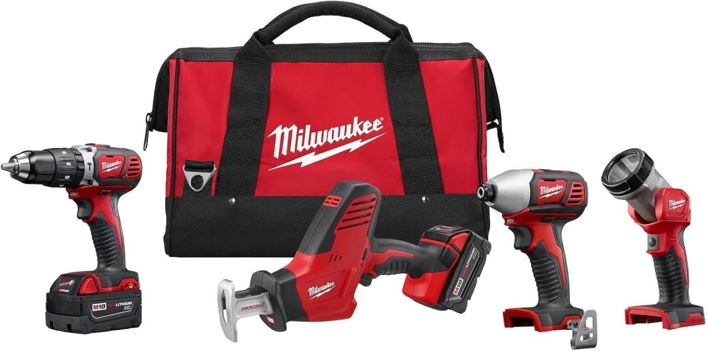 Milwaukee 18V Cordless 4 Piece Kit Hammer Drill