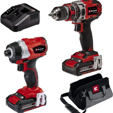 toptopdealcouk-einhell-power-x-change-18v-cordless-drill-and-impact-driver-set-including-storage-bag-2-x-batteries-and-charger-einhell-drill-and-impact-driver-set