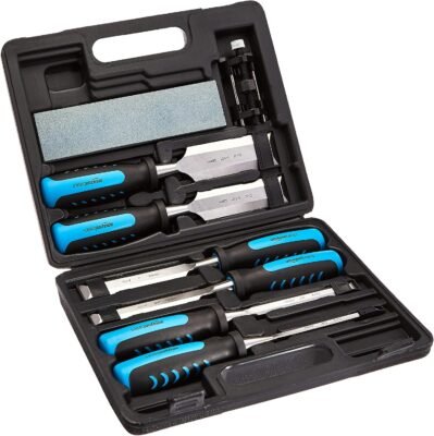 Amazon Basics 8-Piece Woodworking Wood Chisel Set for Carving with Honing Guide, Sharpening Stone, and Storage Case, 1/4" - 1-1/2"