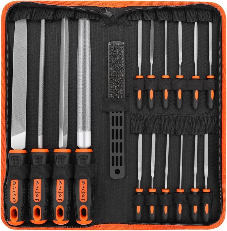AojSup 17Pcs Metal File Set – Premium Files with Suitcase for Wood, Metal, and DIY Projects