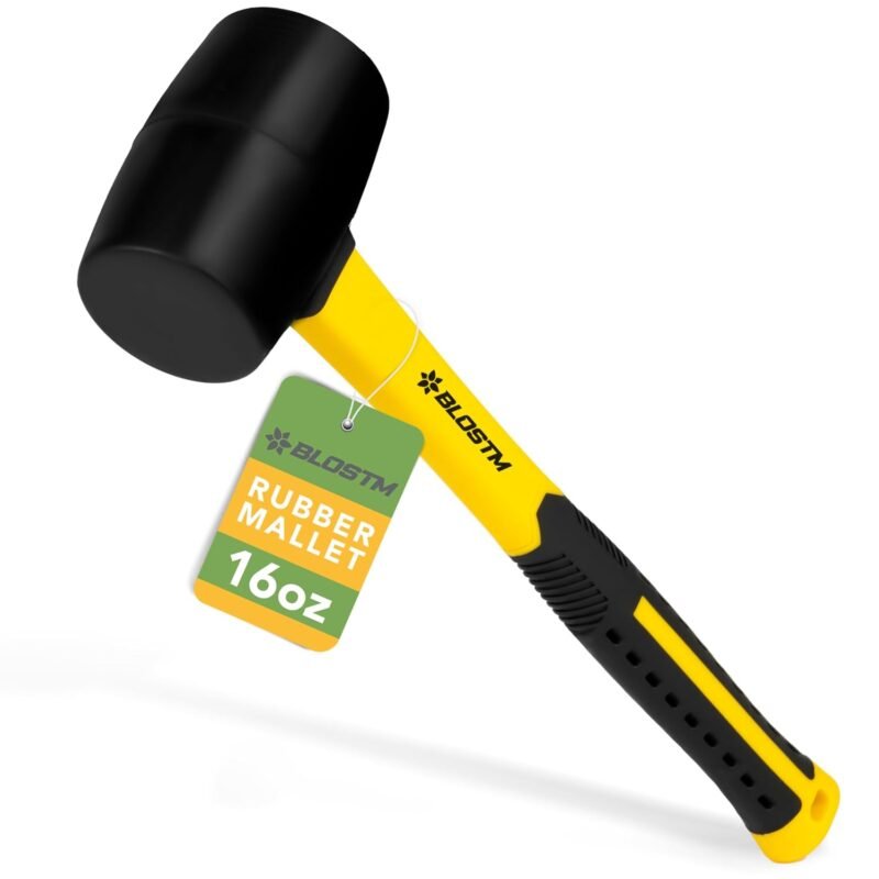 BLOSTM Heavy Duty Rubber Mallet - Ideal 16oz Solid Rubber Mallet for Slabs, Bricklaying, Tent Pegs etc. (Leaves No Marks) - 32cm Rubber Hammer