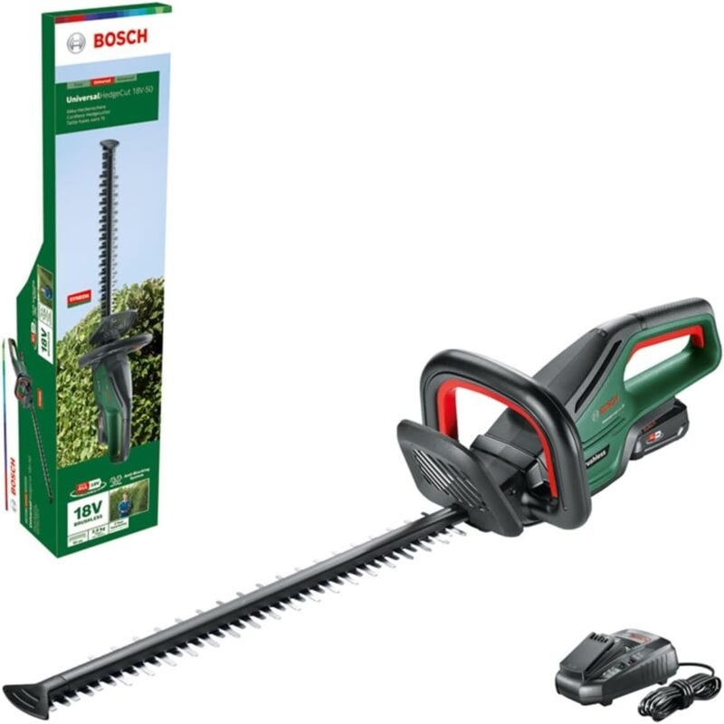 Bosch Cordless Hedge Trimmer AHS 50-20 LI (1 Battery, 18V System) - Easily Shape Your Garden with Cordless Freedom - Stroke Length 20mm
