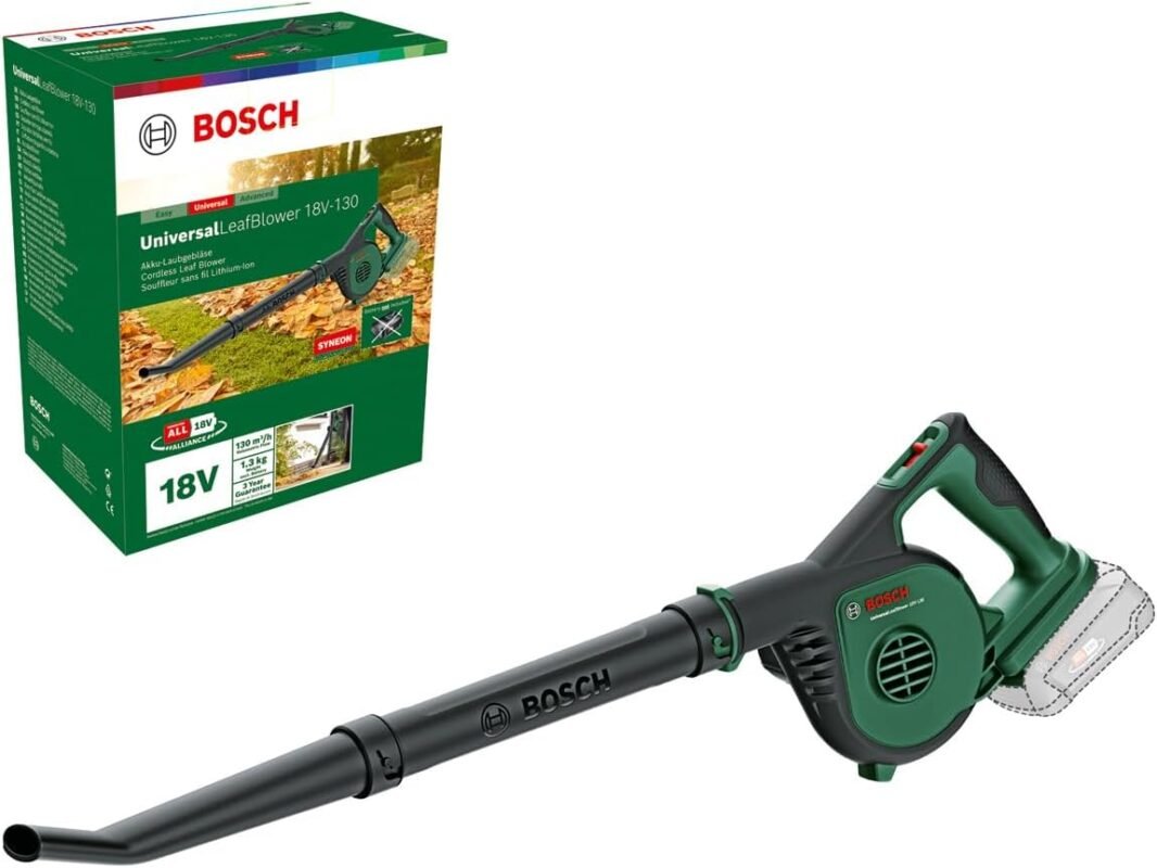 Bosch Cordless Leaf Blower UniversalLeafBlower 18V-130 (for Fast and Easy Outdoor Clearing; 18 Volt System; Without Battery)