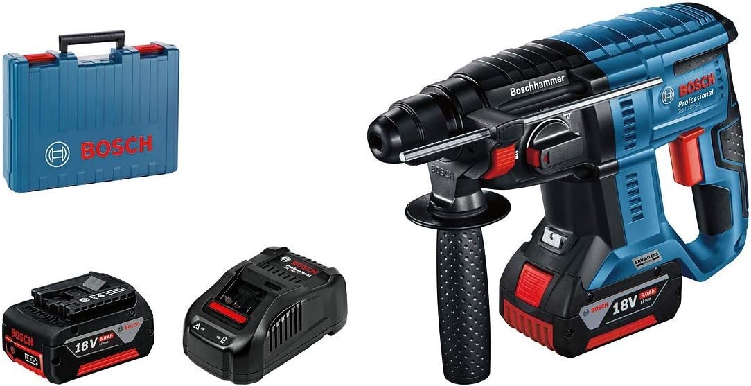 Bosch Professional 18V System Cordless Rotary Hammer GBH 18V-21 (No-Load Speed 0-1800 min-1, Includes 1x GBA 18V 5.0Ah Rechargeable Battery, Charger GAL 18V-40, and Carry Case) - Amazon Exclusive Set