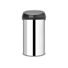 Brabantia 60 Litre Large Kitchen Touch Bin (Brilliant Steel/Matt Black Lid) Removable Lid, Soft-Touch Open, Easy Clean Rubbish Food Waste Bin