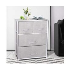 Chest of Drawers - 4 Fabric Drawers Storage Unit with Wooden Top and Metal Frame, Cloth Storage Organizer for Bedroom, Living Room, Closet, Hallway, Grey