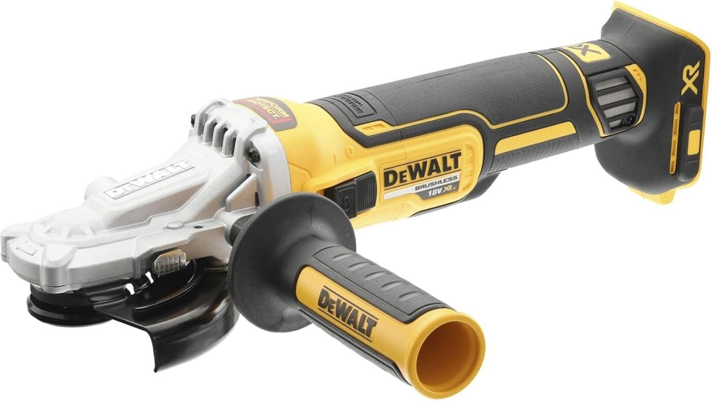 DEWALT DCG405FN-XJ Cordless XR Brushless Flathead Angle Grinder, 18V, Yellow/Black, 125mm