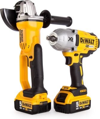 DEWALT DCK269P2-GB 18V Twin Pack: DCF899 Impact Wrench & DCG412 Angle Grinder with ToughSystem Tool Box - Yellow/Black