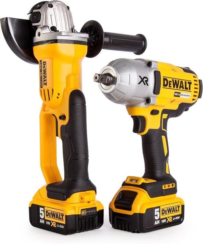 DEWALT DCK269P2-GB 18V Twin Pack: DCF899 Impact Wrench & DCG412 Angle Grinder with ToughSystem Tool Box - Yellow/Black