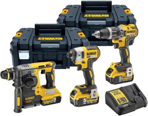 DEWALT DCK368P3T Triple Kit - 18V Cordless Tool Kit, Includes 3 Tools, 3 x 5Ah Batteries, Charger, and TSTAK Case
