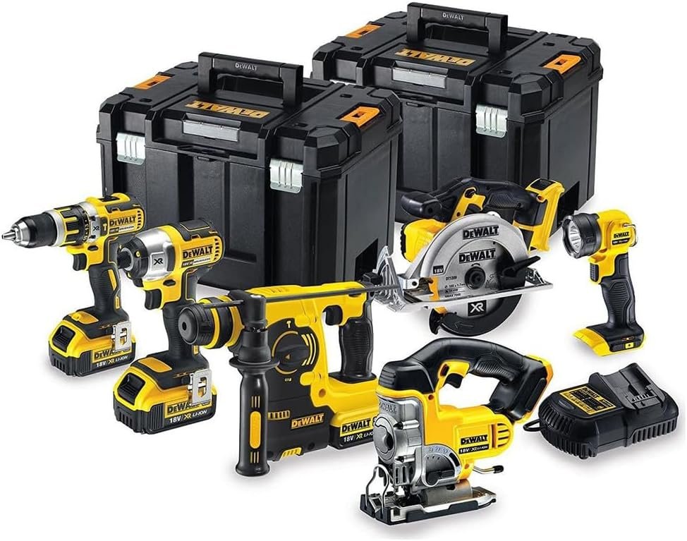 DEWALT DCK699M3T 18V 6-Piece Cordless Kit with 3 x 4Ah Batteries, 2 x TSTAK Kitboxes, 240V, Multi, Large