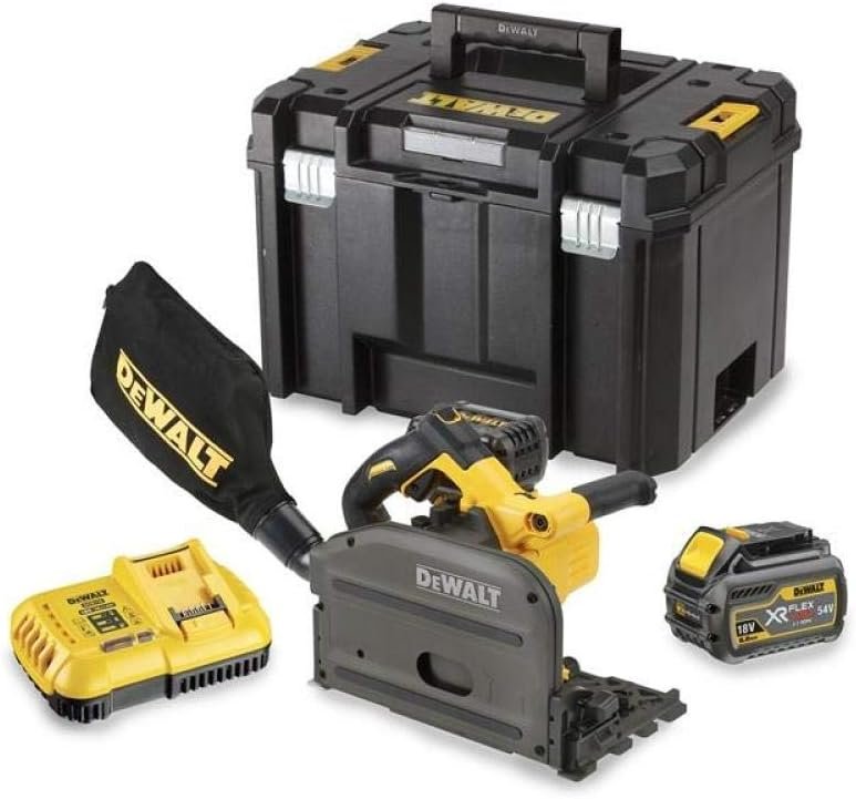 DEWALT DCS520T2 54V Flexvolt 165mm Plunge Saw with 2 x 6.0Ah Batteries & Charger in Case with Accessories