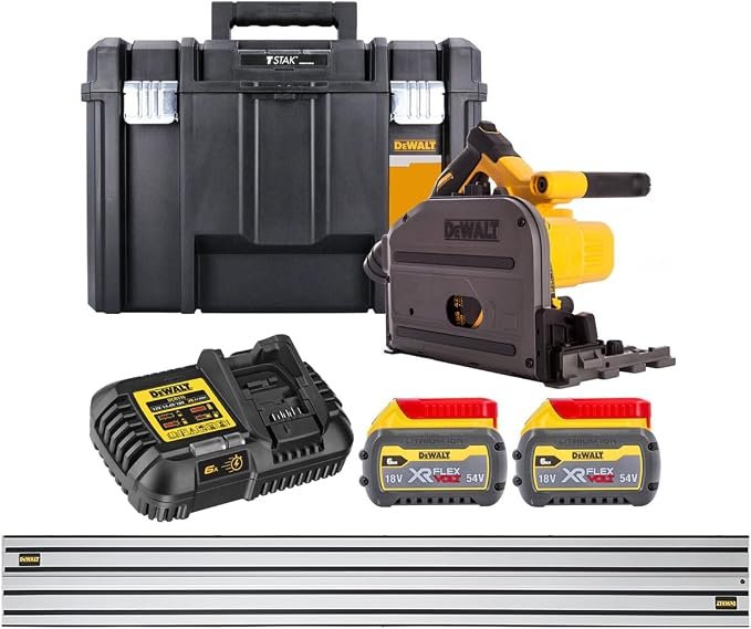 DEWALT DCS520T2 54V XR FLEXVOLT Cordless Plunge Saw - 2x6.0Ah Batteries + 2 Guide Rails