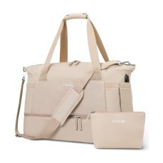 ETRONIK Gym Bag for Women – Sports Travel Duffel Bag with USB Charging Port, Weekender Overnight Bag with Wet Pocket and Shoes Compartment, Khaki