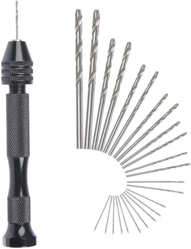 FOCCTS 25Pcs Pin Vise Hand Drill Set Holding 0.3-3.4mm Bits for Model Resin Jewelry Walnut Wood Crafts, etc.