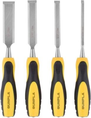 Gunpla 4 Pieces Wood Chisel Set Woodworking Carving Heavy Duty Hand Tools 1/4", 1/2", 3/4" and 1" (6mm, 12mm, 19mm, 25mm) with Soft-Grip Handles