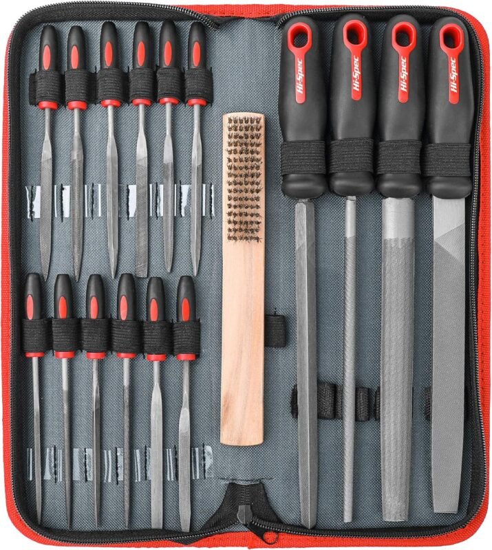 Hi-Spec 17 Pc Metal File Set - Hand & Needle Files for Metal & Woodwork with Large & Fine Micro Steel Files in a Big Zipper Case