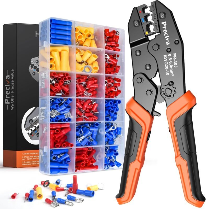 Insulated Crimping Tools, Preciva 0.5-1.5/1.5-2.5/4-6mm² (A.W.G. 20-10) Crimping Tool with 370pcs Terminal
