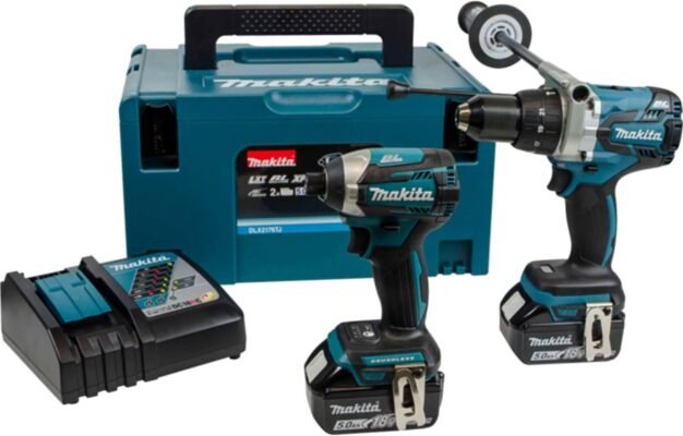 Makita DLX2176TJ 18V Li-ion LXT Brushless 2-Piece Kit: Combi Drill & Impact Driver with 2 x 5.0 Ah Batteries and Charger in Stacking Case