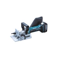 Makita DPJ180RMJ 18V Li-Ion LXT Biscuit Jointer with two 4.0 Ah batteries and charger in a Makpac case.