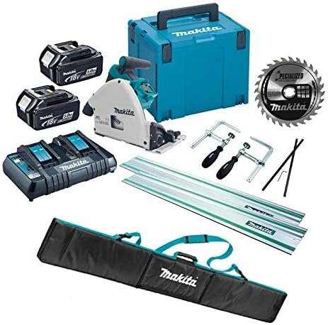 Makita DSP600PT2 36v Twin 18v Brushless Plunge Cut Circular Saw with 2X Guide Rails