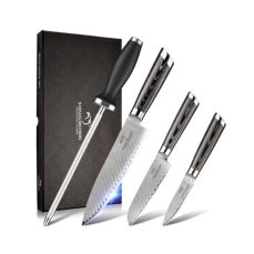 NANFANG BROTHERS Damascus Knife Set - Professional Japanese Chefs Knife Set, 4-Piece Kitchen Knife Set with 8" Chef Knife, 5" Santoku Knife, 3.5" Paring Knife, and Sharpener