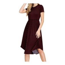 PCEAIIH Women Short/Long Sleeve Pleated Polka Dot Pocket Swing Casual Midi Dress