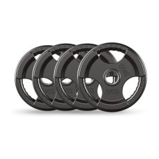 PhysKcal Olympic Weight Plates with Rubber Finish – 2” Opening and Tri-Grips, Black Barbell Plates Discs in Pair or Single for Lifting and Strength Training, Solid Cast Iron Core Weights Set for Barbell, 1.25kg - 20kg