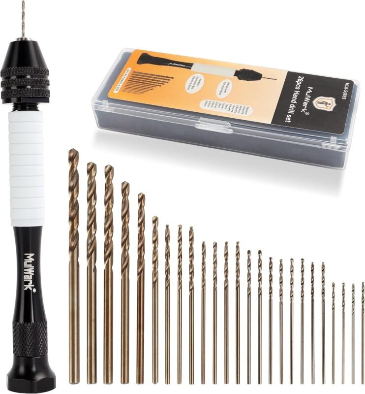 Precision Pin Vise Hobby Drill with Twist Bits Set, Mini Hand Drill Tool for Delicate Manual Work, Electronic Assembling, and Model Making (26-Piece Set)