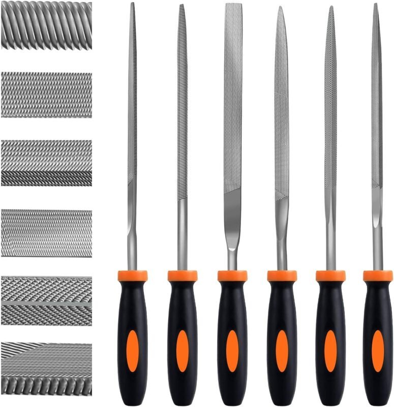 Preciva Needle File Set, 6Pcs Mini Carbon Steel File Set with Handle: Includes Flat, Pointed, Half-Round, Square, Round, and Triangle Files - Perfect for Metal, Wood, Glass, and More