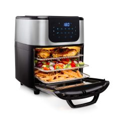 Princess 2-in-1 Air Fryer Oven DeLuxe - 62.2% Less Energy Use - 11 L Capacity - 1800W - 65-200°C - 10 Programmes - Incl. Rotating Basket & Spit - 3 Baking Trays/Crumb Tray - Handle - 182075, Black