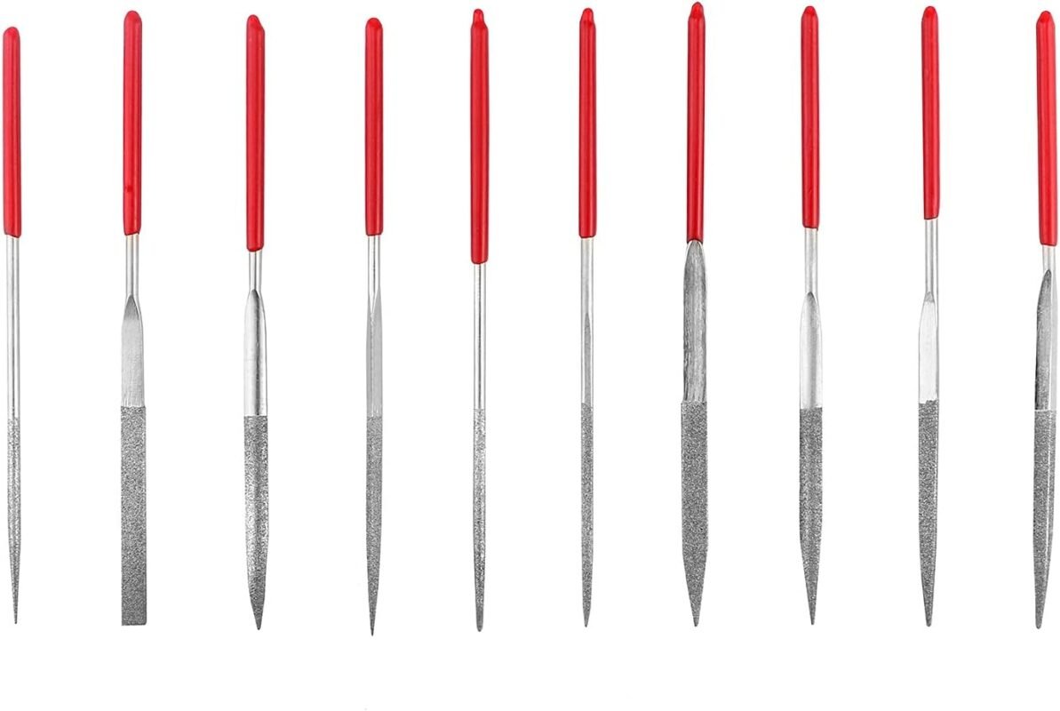 QWORK® Needle File Set, 3x140mm Mini Modelling Files, Diamond Files for Metal, Plastic, Glass, Wood, Jewelry, Rough Carving, 10Pcs