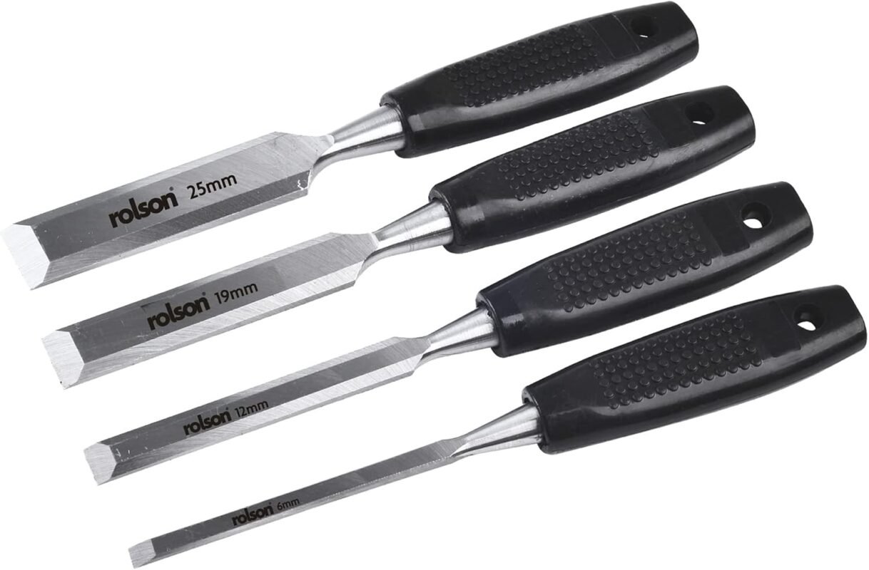 Rolson 56159 4 pc Wood Chisel Set - Premium Quality Woodworking Chisels for Precision Crafting