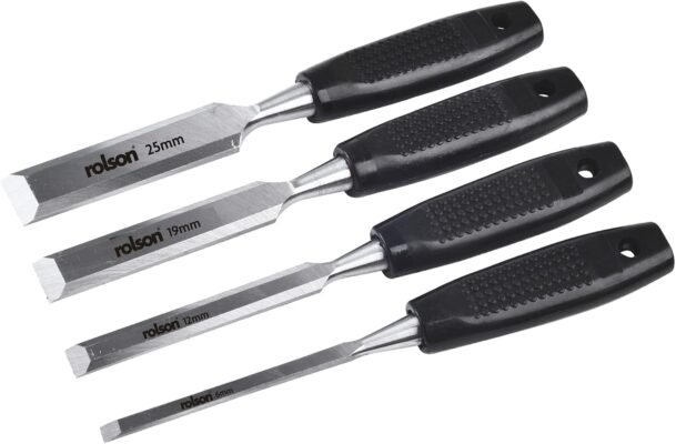 Rolson 56159 4 pc Wood Chisel Set - Premium Quality Woodworking Chisels for Precision Crafting