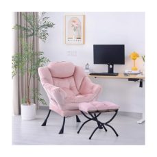 SESHINELL Lazy Chair with Ottoman - Modern Accent Chair Contemporary Lounge Leisure Sofa Chair with Armrests, Reading Chair Set for Living Room, Bedroom, Office, Light Pink