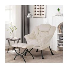 SESHINELL Lazy Chair with Ottoman, Modern Accent Chair Contemporary Lounge Leisure Sofa Chair with Armrests, Reading Chair for Living Room, Bedroom, Office, Beige
