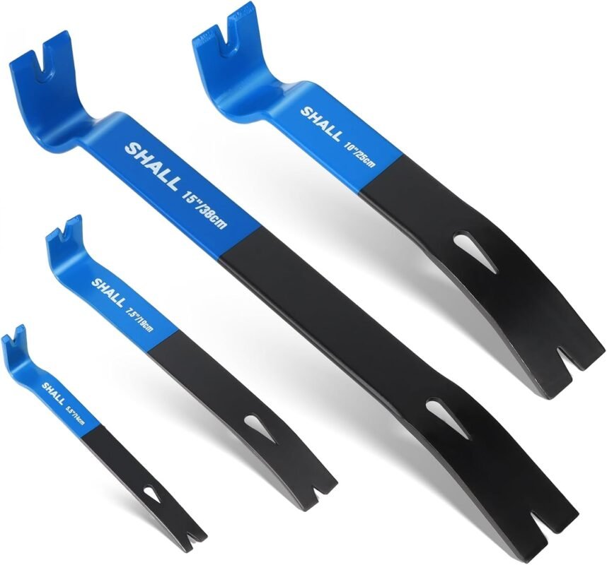 SHALL 4-Piece Flat Pry Bar Set - 15", 10", 7.5", 5.5" - Heavy Duty & Mini Nail Puller Crowbar