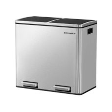 SONGMICS Recycling Bin, Double Trash Can, 2 x 24L, with 2 Compartments, Soft-Close Lids, Pedals, Plastic Inner Buckets and Carry Handles, Silver
