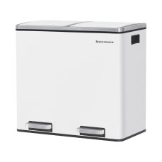SONGMICS Recycling Bin, Double Trash Can, 2 x 24L, with 2 Compartments, Soft-Close Lids, Pedals, Plastic Inner Buckets and Carry Handles, White LTB48WT