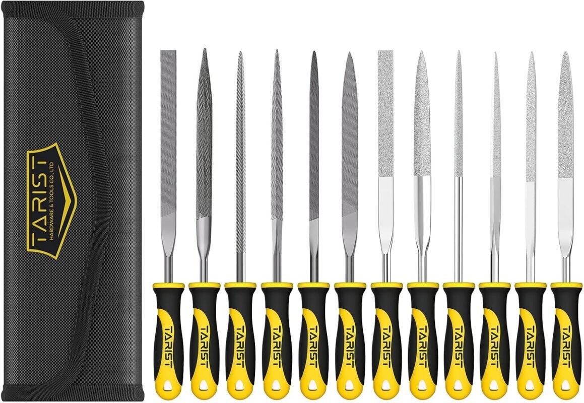 TARIST 12PCS Needle File Set with Tool Bag - Includes 6pcs Jeweler's Files & 6 Steel Files for Metal, Jewelry, Wood, Leather, and Plastic