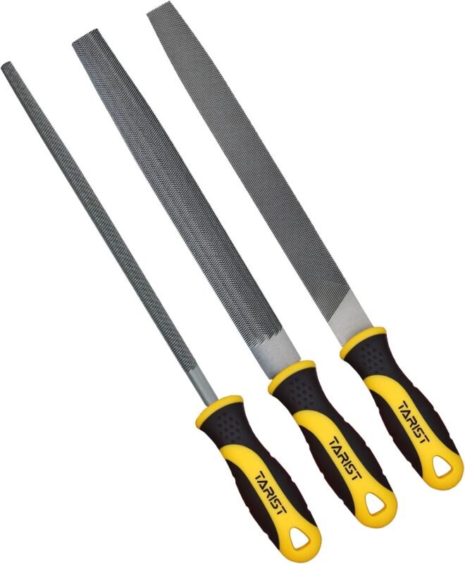 TARIST Metal File Set - 3-Piece 8-Inch Professional Carbon Steel File Set with Flat, Half-Round, and Round Files