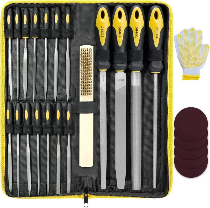 Topec 26 Piece File Set - High Carbon Steel Round and Flat Files for Woodwork, Metal, Model, and Hobby Applications