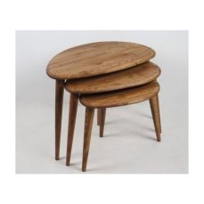 Ultimate Premium Products UPP Solid Nesting Table Set of 3 - Chestnut Mid Century Pebble Tables with Tapered Legs – Wooden Home Furniture in a Retro Style (Naturel)