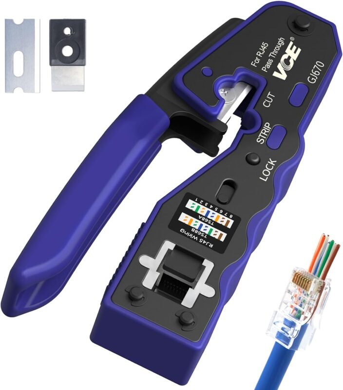 VCE GJ670BL RJ45 Crimp Tool | Pass Through Ethernet Crimping Tool for Cat5, Cat6, Cat7 End Pass-Thru Connector