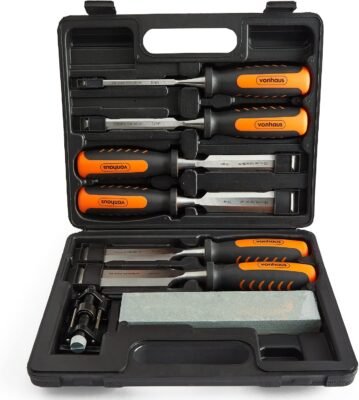 VonHaus Chisel Set - 8pcs Woodworking Tools Set - Wood Carving Tools, Wood Chisel Sets with Sharpening Stone