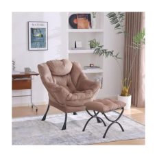 YOTATING Comfy Armchair with Footstool, Lazy Chair with Ottoman Leisure Accent Chair, Relax Lounge Chair with Armrests & Side Pocket for Living Room, Bedroom & Small Spaces, Khaki