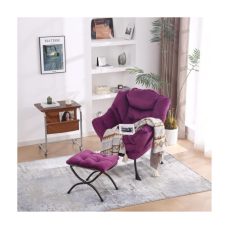 YOTATING Comfy Armchair with Footstool - Lazy Chair with Ottoman Leisure Accent Chair, Relax Lounge Chair with Armrests & Side Pocket for Living Room & Small Spaces, Dark Purple
