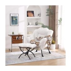 YOTATING Comfy Armchair with Footstool - Lazy Chair with Ottoman, Leisure Accent Chair with Armrests & Side Pocket for Living Room, Bedroom & Small Spaces, Plush White