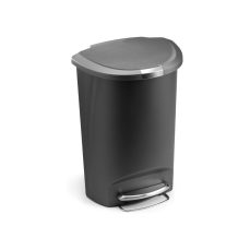 simplehuman CW1357 50L Semi-Round Kitchen Pedal Bin with Lid Lock, Silent Soft Close Lid, Strong Steel Pedal, Stay-Open Lid, Large Capacity, Grey Plastic