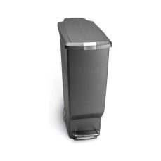 simplehuman CW1363 40L Slim Recycling Kitchen Pedal Bin with Lid Lock, Silent Soft Close Lid, Built-In Wheels, Stay-Open Lid, Grey Plastic, W 26.0cm x H 64.0cm x D 49.0cm